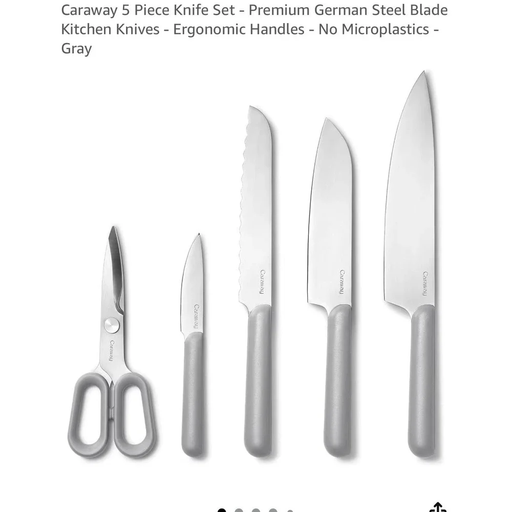 Caraway Home 5-Piece Knife Set with Wooden Block - Gray